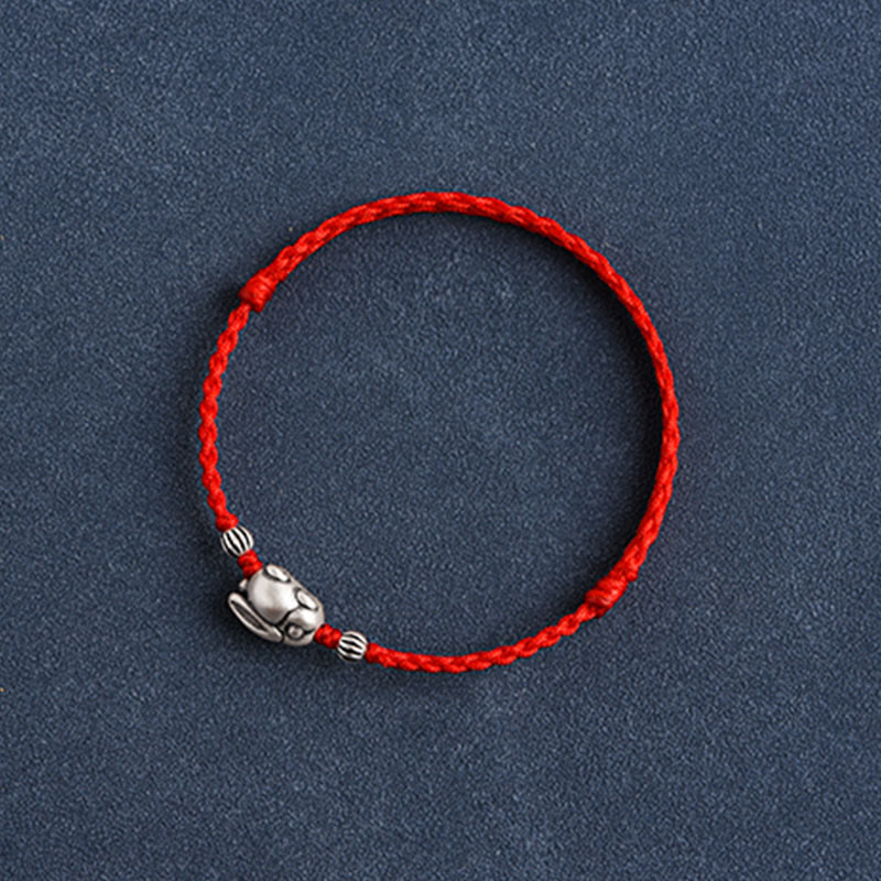 Nimara Ritual Handmade 999 Sterling Silver Rabbit Luck Rope Bracelet Anklet