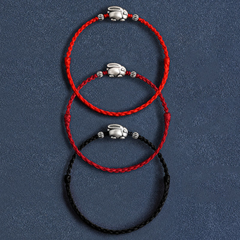 Nimara Ritual Handmade 999 Sterling Silver Rabbit Luck Rope Bracelet Anklet