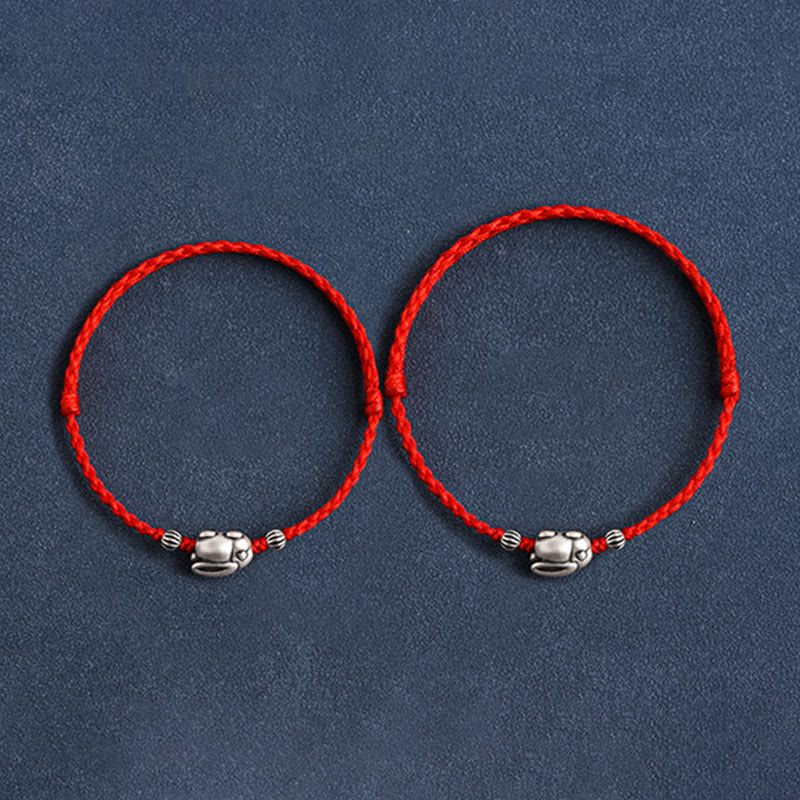 Nimara Ritual Handmade 999 Sterling Silver Rabbit Luck Rope Bracelet Anklet