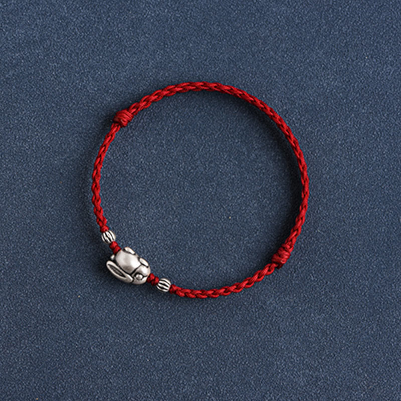 Nimara Ritual Handmade 999 Sterling Silver Rabbit Luck Rope Bracelet Anklet