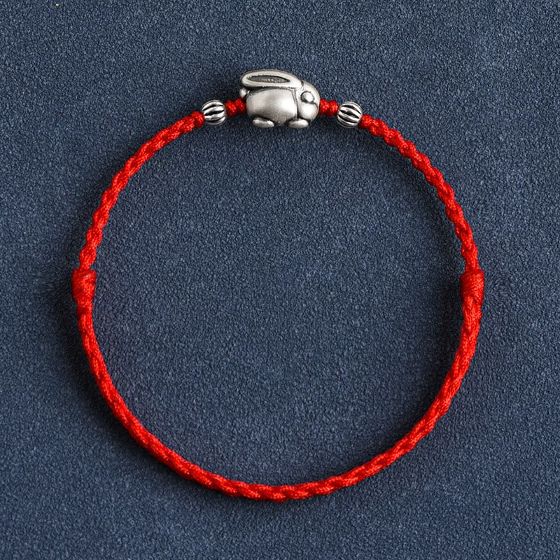 Nimara Ritual Handmade 999 Sterling Silver Rabbit Luck Rope Bracelet Anklet