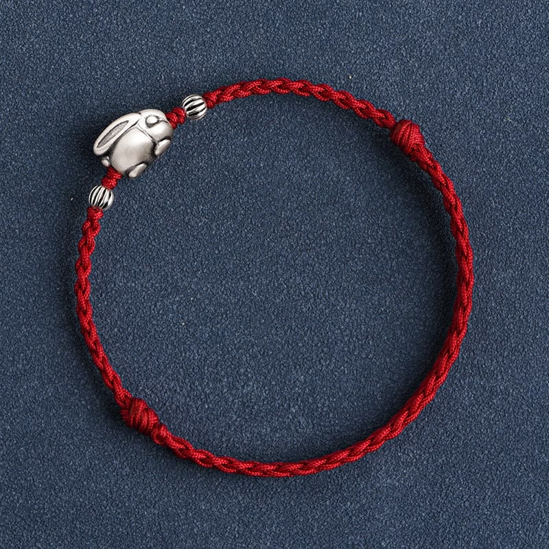 Nimara Ritual Handmade 999 Sterling Silver Rabbit Luck Rope Bracelet Anklet