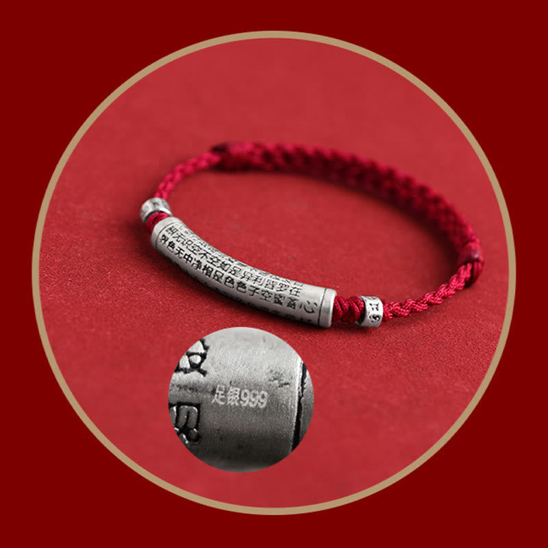 Nimara Ritual Handmade 999 Sterling Silver Om Mani Padme Hum Heart Sutra Carved Luck Rope Bracelet Anklet