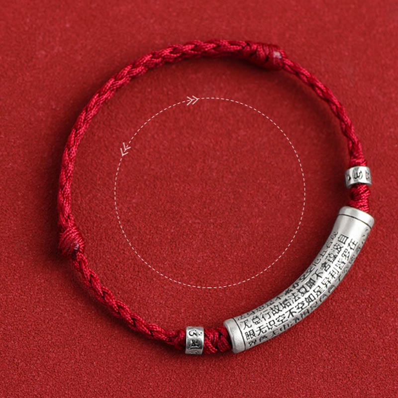 Nimara Ritual Handmade 999 Sterling Silver Om Mani Padme Hum Heart Sutra Carved Luck Rope Bracelet Anklet
