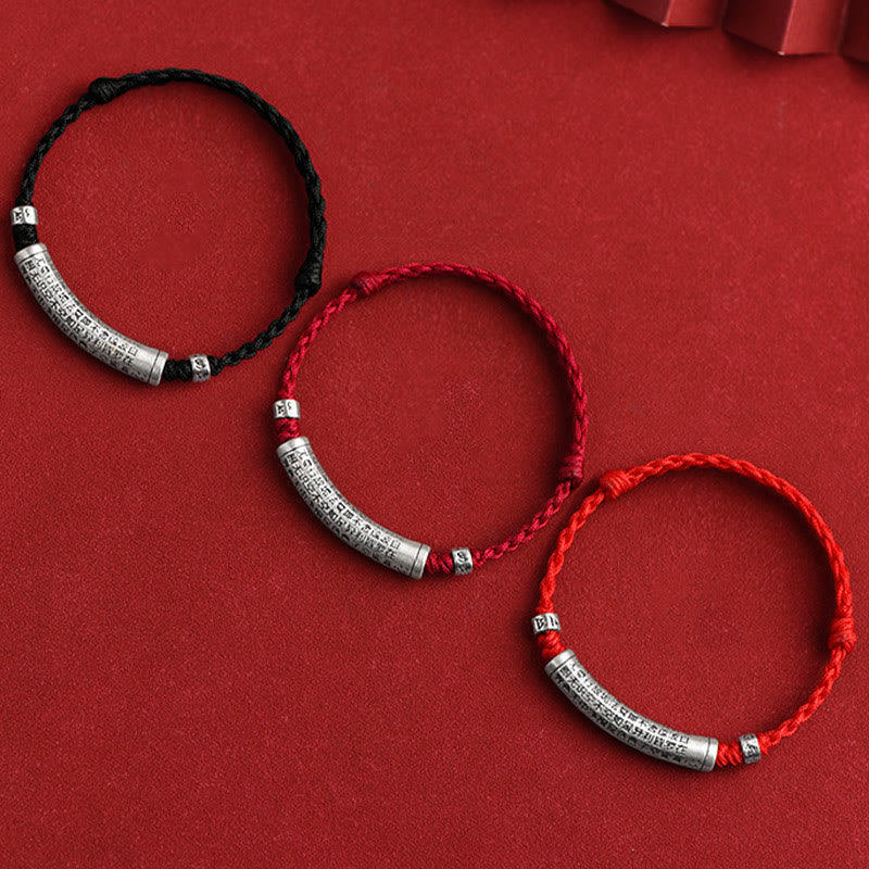 Nimara Ritual Handmade 999 Sterling Silver Om Mani Padme Hum Heart Sutra Carved Luck Rope Bracelet Anklet