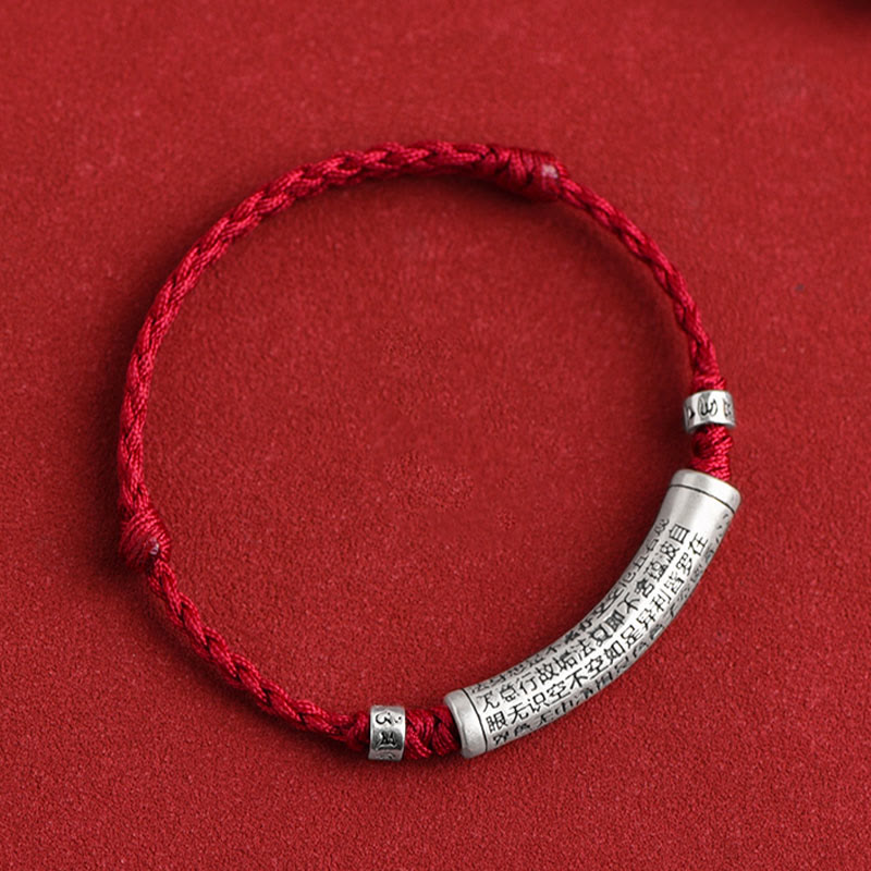 Nimara Ritual Handmade 999 Sterling Silver Om Mani Padme Hum Heart Sutra Carved Luck Rope Bracelet Anklet