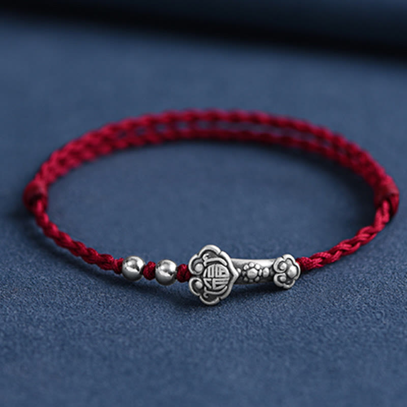 Nimara Ritual Handmade 999 Sterling Silver Fu Character Wish Ruyi Handle Fortune Rope Bracelet Anklet