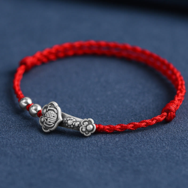 Nimara Ritual Handmade 999 Sterling Silver Fu Character Wish Ruyi Handle Fortune Rope Bracelet Anklet