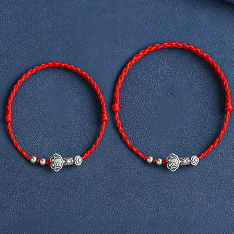 Nimara Ritual Handmade 999 Sterling Silver Fu Character Wish Ruyi Handle Fortune Rope Bracelet Anklet