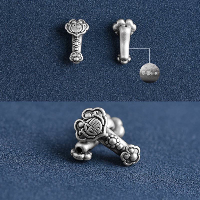 Nimara Ritual Handmade 999 Sterling Silver Fu Character Wish Ruyi Handle Fortune Rope Bracelet Anklet