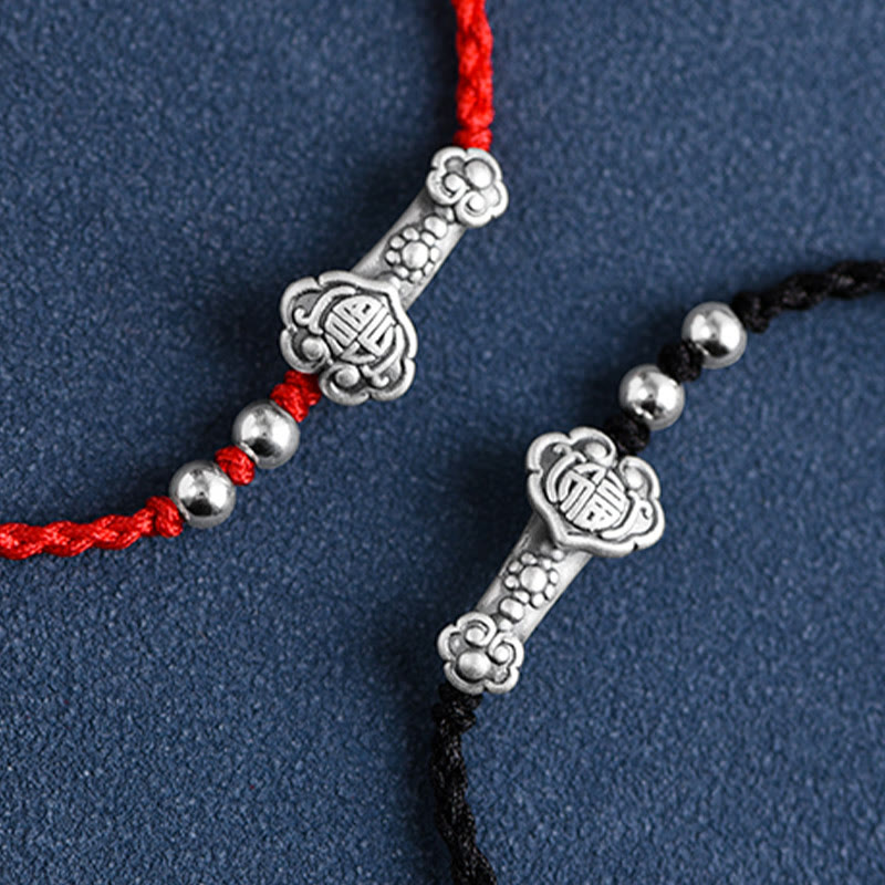 Nimara Ritual Handmade 999 Sterling Silver Fu Character Wish Ruyi Handle Fortune Rope Bracelet Anklet