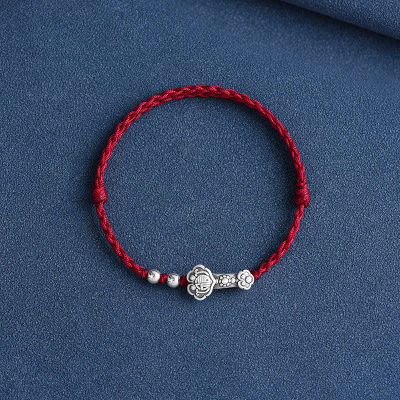 Nimara Ritual Handmade 999 Sterling Silver Fu Character Wish Ruyi Handle Fortune Rope Bracelet Anklet