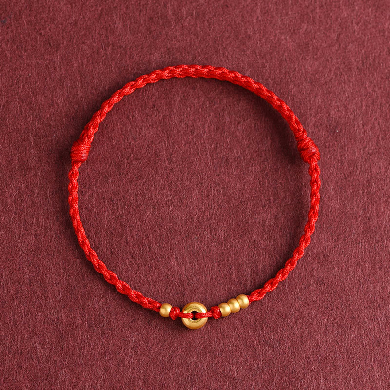 Nimara Ritual 999 Gold Small Peace Buckle Design Handmade Luck Braided Rope Bracelet Anklet