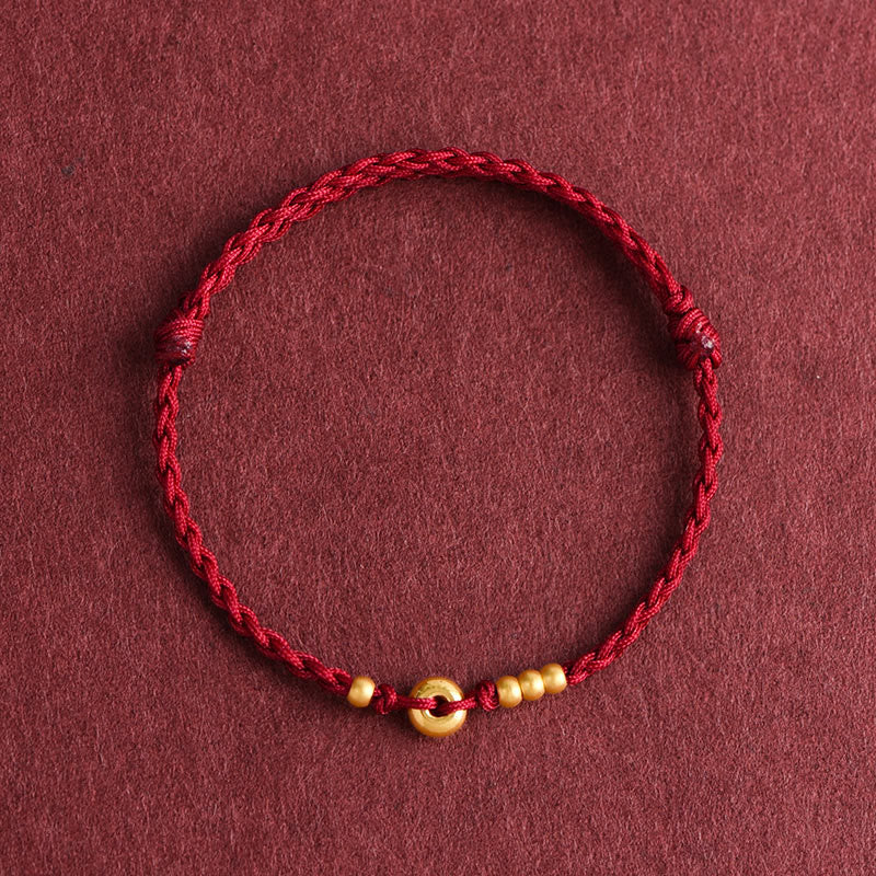 Nimara Ritual 999 Gold Small Peace Buckle Design Handmade Luck Braided Rope Bracelet Anklet