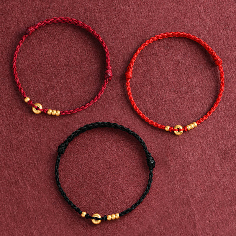 Nimara Ritual 999 Gold Small Peace Buckle Design Handmade Luck Braided Rope Bracelet Anklet