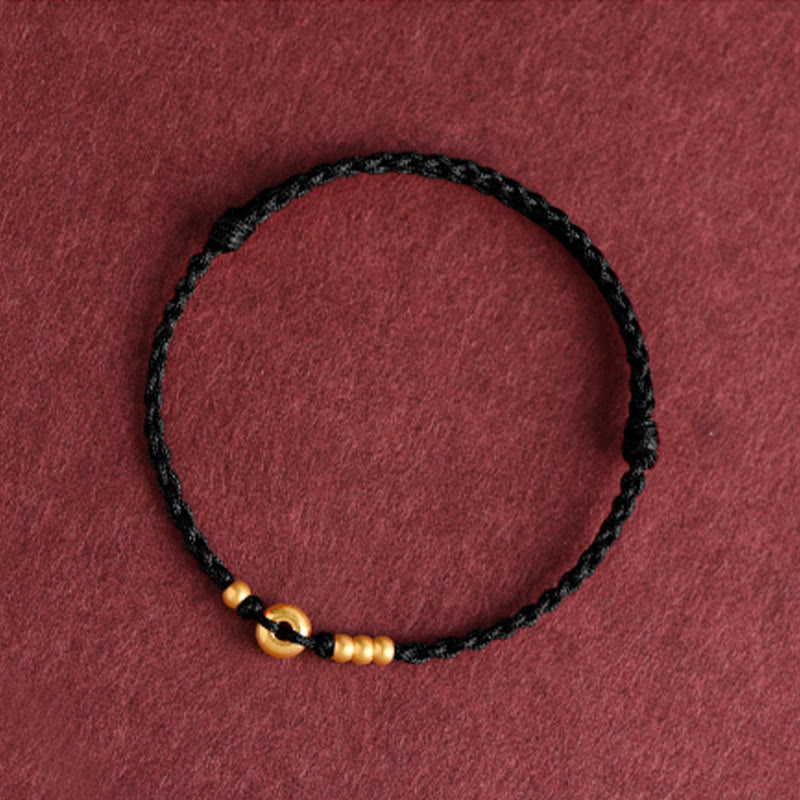 Nimara Ritual 999 Gold Small Peace Buckle Design Handmade Luck Braided Rope Bracelet Anklet