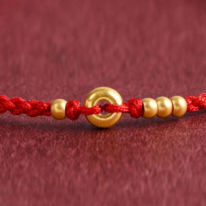 Nimara Ritual 999 Gold Small Peace Buckle Design Handmade Luck Braided Rope Bracelet Anklet