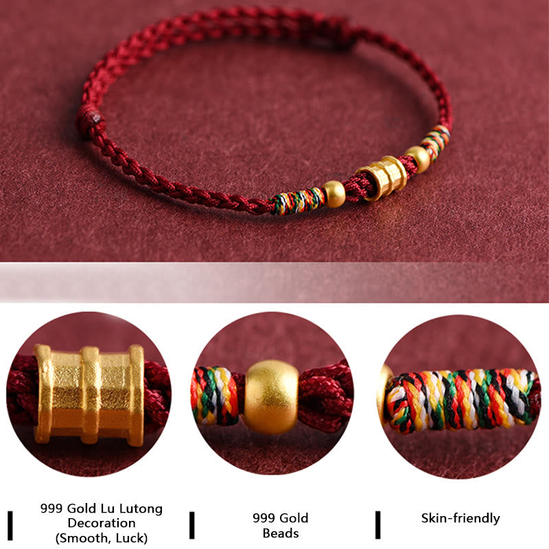 Nimara Ritual 999 Gold Small Bucket Shape Design Handmade Luck Braided Rope Bracelet Anklet