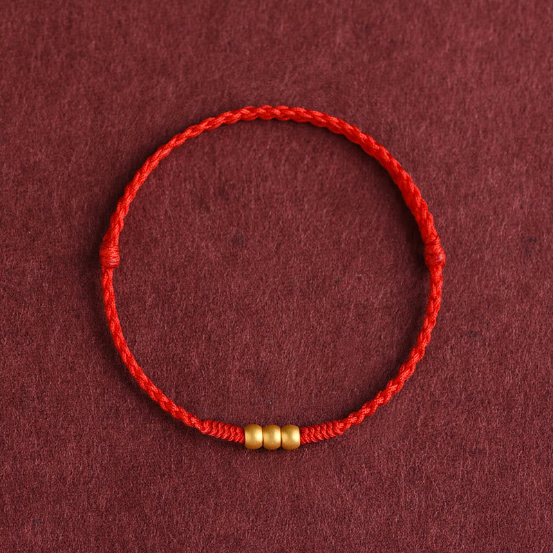 Nimara Ritual 999 Gold Mini Three Beads Design Handmade Luck Rope Bracelet Anklet
