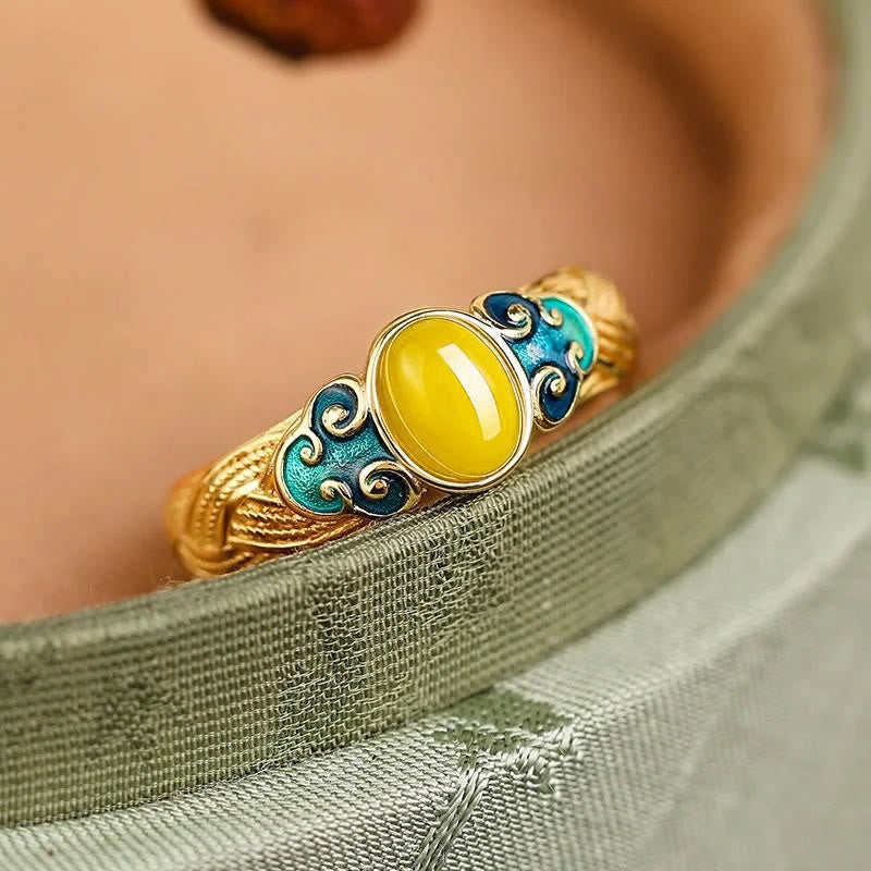 Nimara Ritual Amber Copper Auspicious Clouds Focus Adjustable Ring