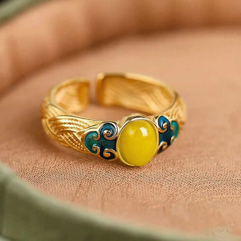 Nimara Ritual Amber Copper Auspicious Clouds Focus Adjustable Ring