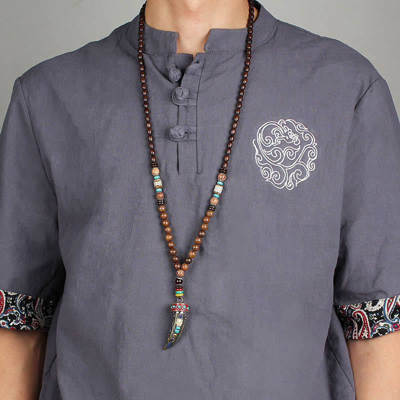 Nimara Ritual Tibet Wenge Wood Om Mani Padme Hum OM Symbol Mantra Horn Pattern Protection Necklace Pendant