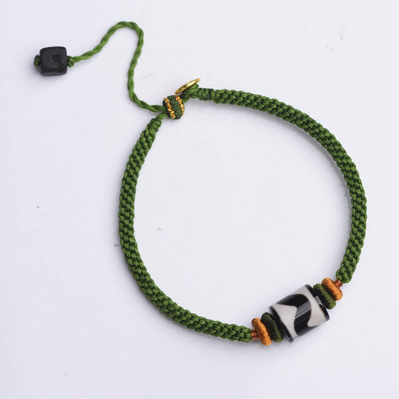 Nimara Ritual Handmade Tibetan Dzi Bead Protection Braided Green Rope Bracelet