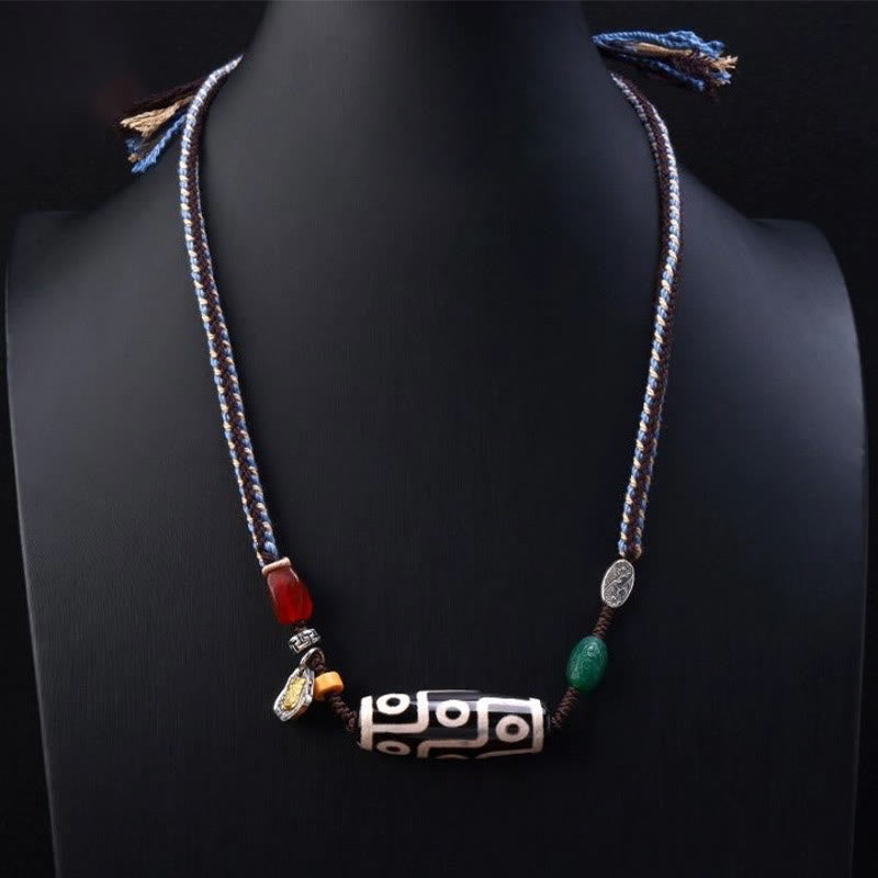 Nimara Ritual Tibetan Nine-eye Dzi Bead Protection Braided Rope Necklace Pendant
