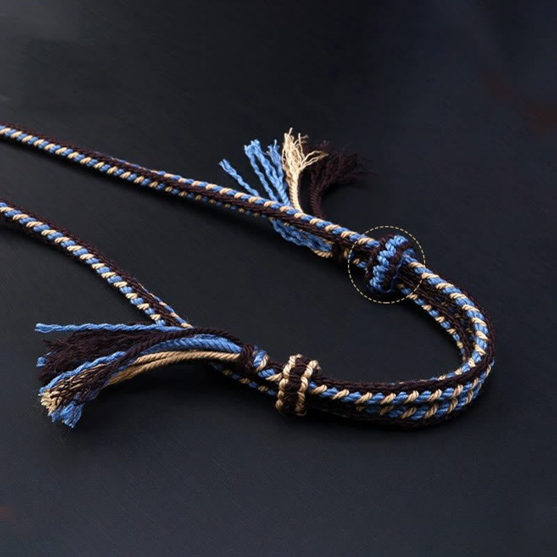 Nimara Ritual Tibetan Nine-eye Dzi Bead Protection Braided Rope Necklace Pendant