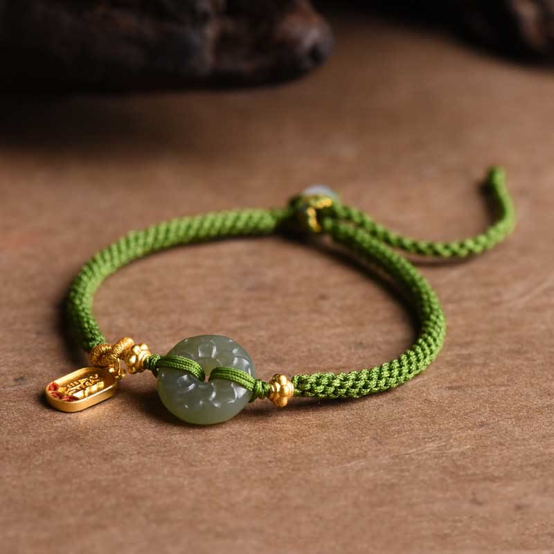 Nimara Ritual Green Jade Peace Buckle Green Rope Bracelet
