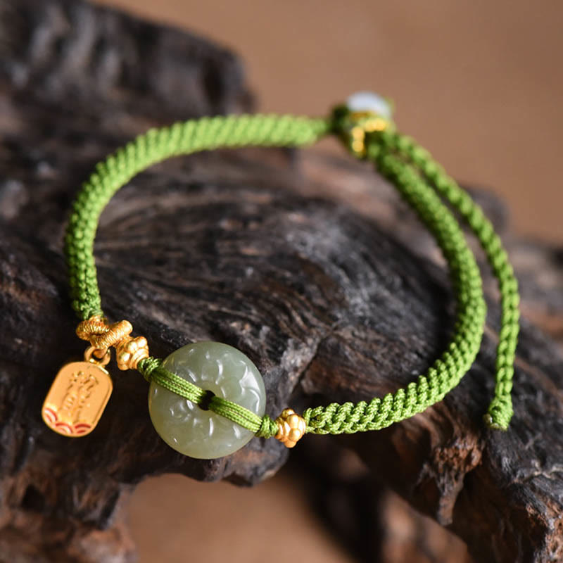 Nimara Ritual Green Jade Peace Buckle Green Rope Bracelet