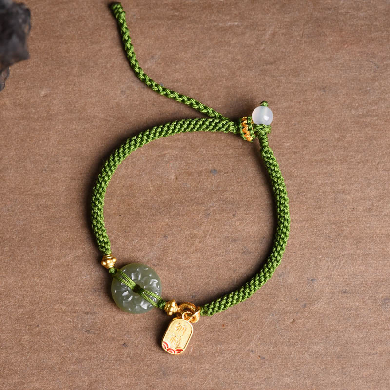 Nimara Ritual Green Jade Peace Buckle Green Rope Bracelet