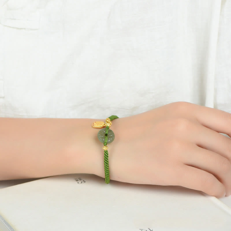 Nimara Ritual Green Jade Peace Buckle Green Rope Bracelet