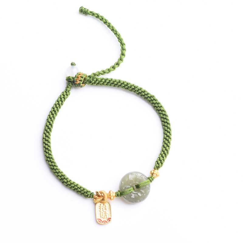 Nimara Ritual Green Jade Peace Buckle Green Rope Bracelet