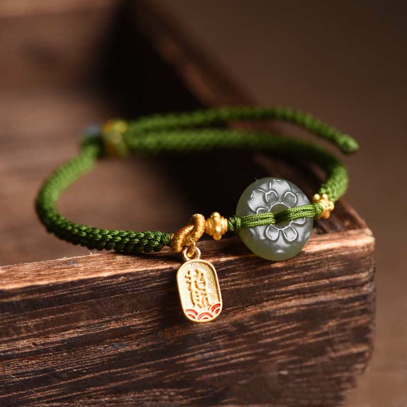 Nimara Ritual Green Jade Peace Buckle Green Rope Bracelet