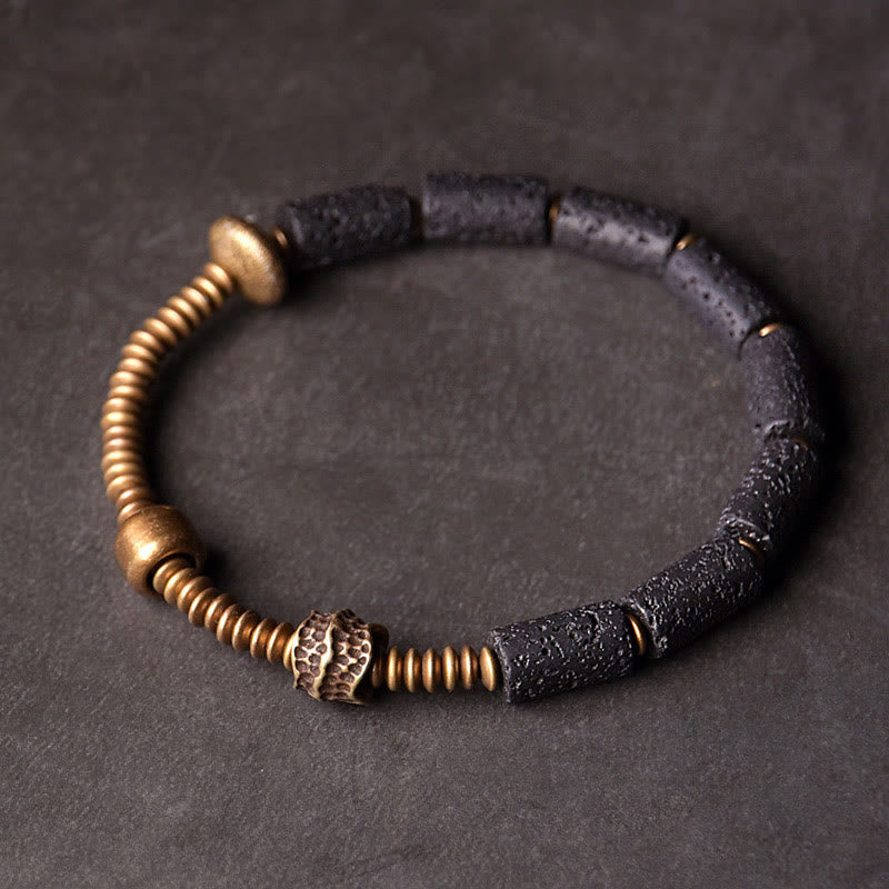 Nimara Ritual Luck Wealth Black Lava Rock Beads Copper Bracelet