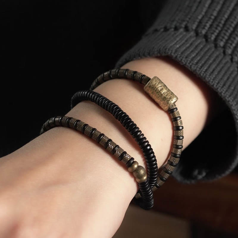 Nimara Ritual Healing Tibetan Ebony Wood Beads Copper Multilayered Bracelet