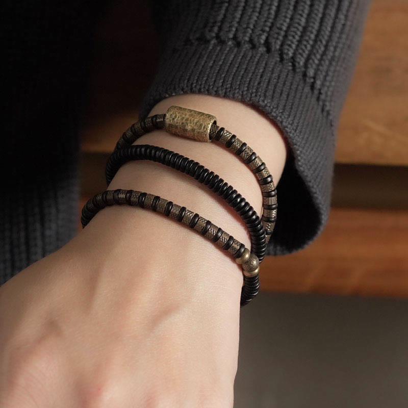 Nimara Ritual Healing Tibetan Ebony Wood Beads Copper Multilayered Bracelet