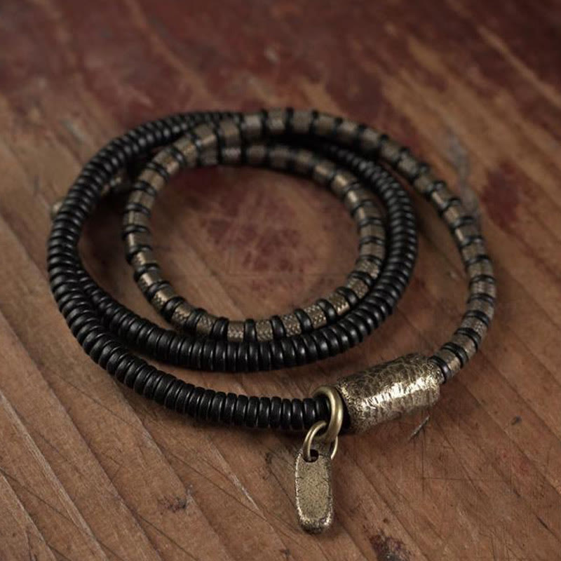 Nimara Ritual Healing Tibetan Ebony Wood Beads Copper Multilayered Bracelet