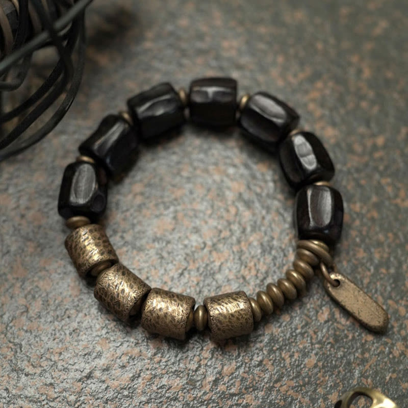 Nimara Ritual Vintage Peace Ebony Wood Copper Beads Bracelet