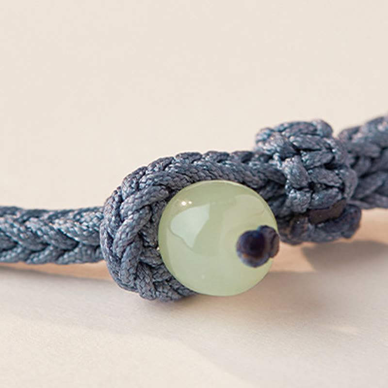Nimara Ritual Hetian Jade Lotus Peace Buckle Braided Rope Fortune Bracelet