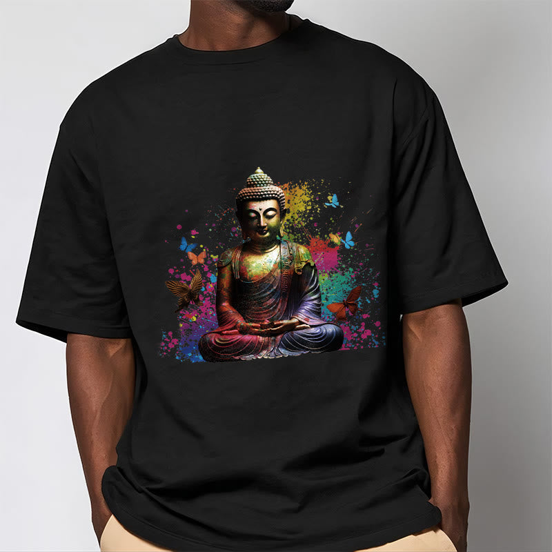 Nimara Ritual Colorful Butterfly Flying Meditation Buddha Tee T-shirt
