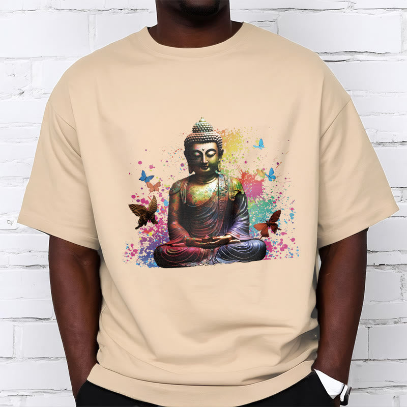Nimara Ritual Colorful Butterfly Flying Meditation Buddha Tee T-shirt