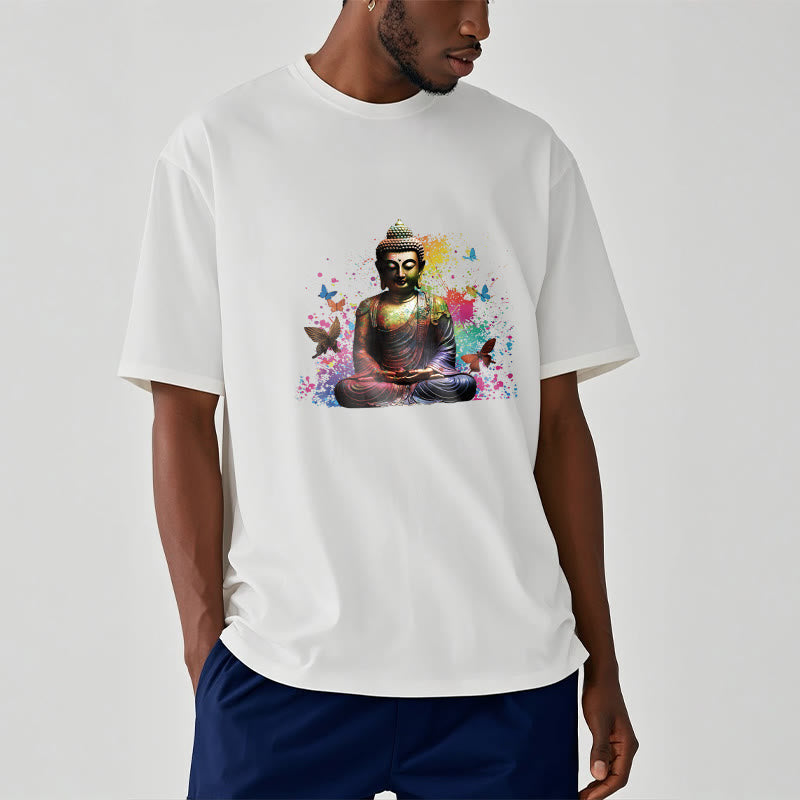 Nimara Ritual Colorful Butterfly Flying Meditation Buddha Tee T-shirt