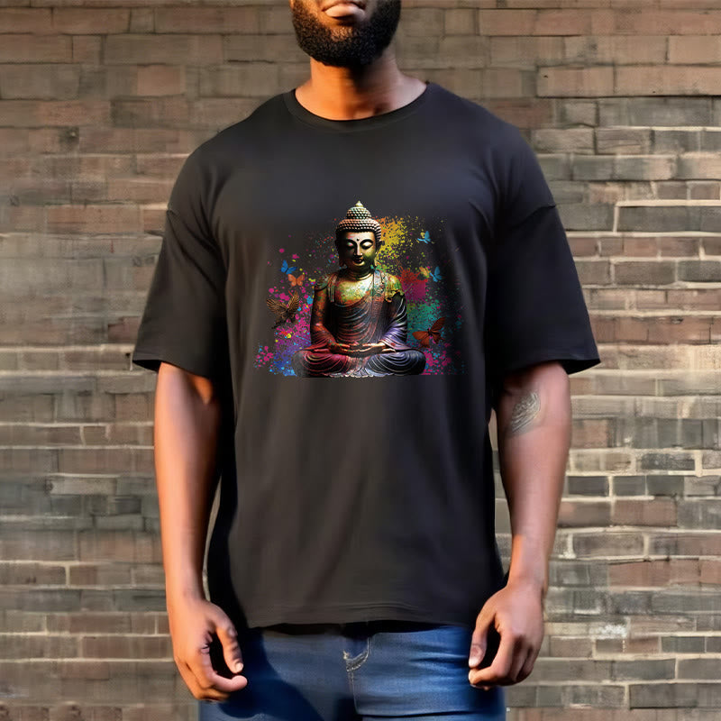 Nimara Ritual Colorful Butterfly Flying Meditation Buddha Tee T-shirt