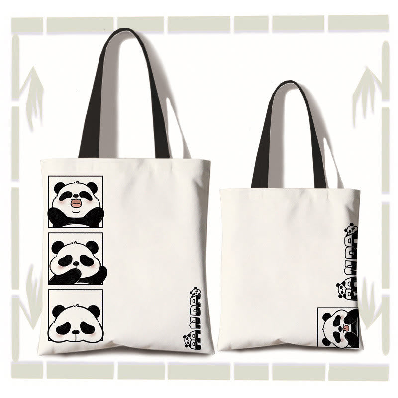Nimara Ritual Large Capacity Handmade Canvas Cute Panda Commuter Shoulder Bag Shopping Bag
