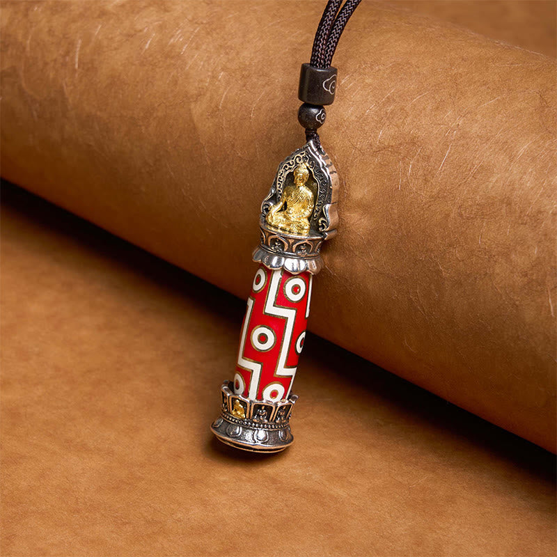 Nimara Ritual Tibetan Medicine Buddha Nine-Eye Dzi Bead Protection Necklace Pendant