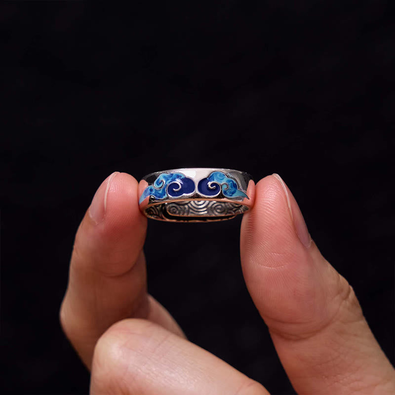 Nimara Ritual Blue Auspicious Clouds Pattern Wealth Copper Adjustable Ring