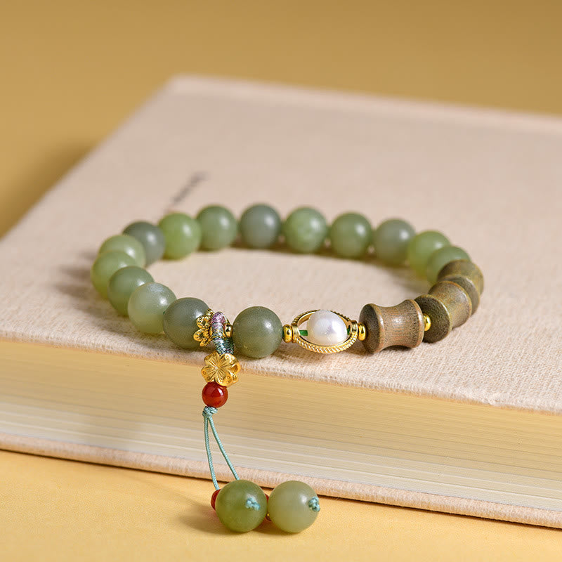 Nimara Ritual Jade Sandalwood Bamboo Pearl Prosperity Bracelet
