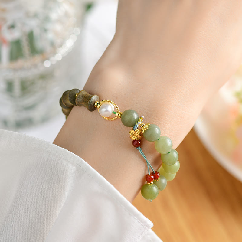 Nimara Ritual Jade Sandalwood Bamboo Pearl Prosperity Bracelet